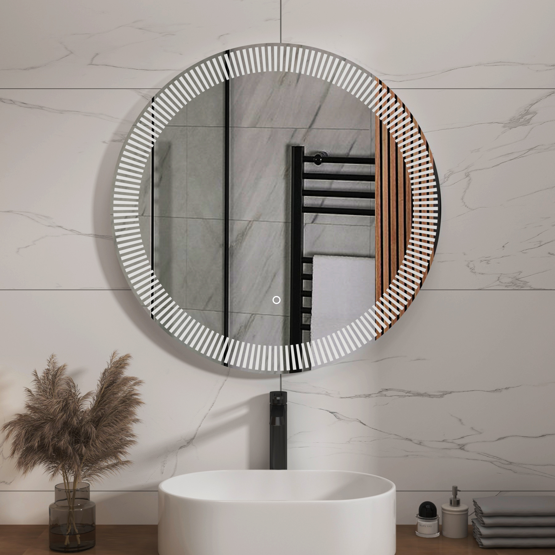 Tokyo 800 x 800mm Backlit LED Illuminated Frameless Round Mirror with Demister Pad & Touch Sensor