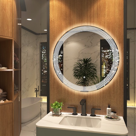 Tokyo Round LED Illuminated Silver Bathroom Mirror with Touch Sensor & Anti-Fog