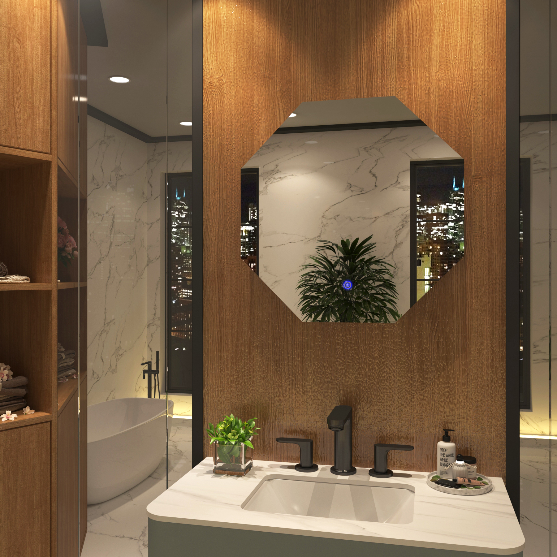 Nova 600 x 600mm Backlit LED Illuminated Frameless Octagon Mirror with Demister Pad & Touch Sensor