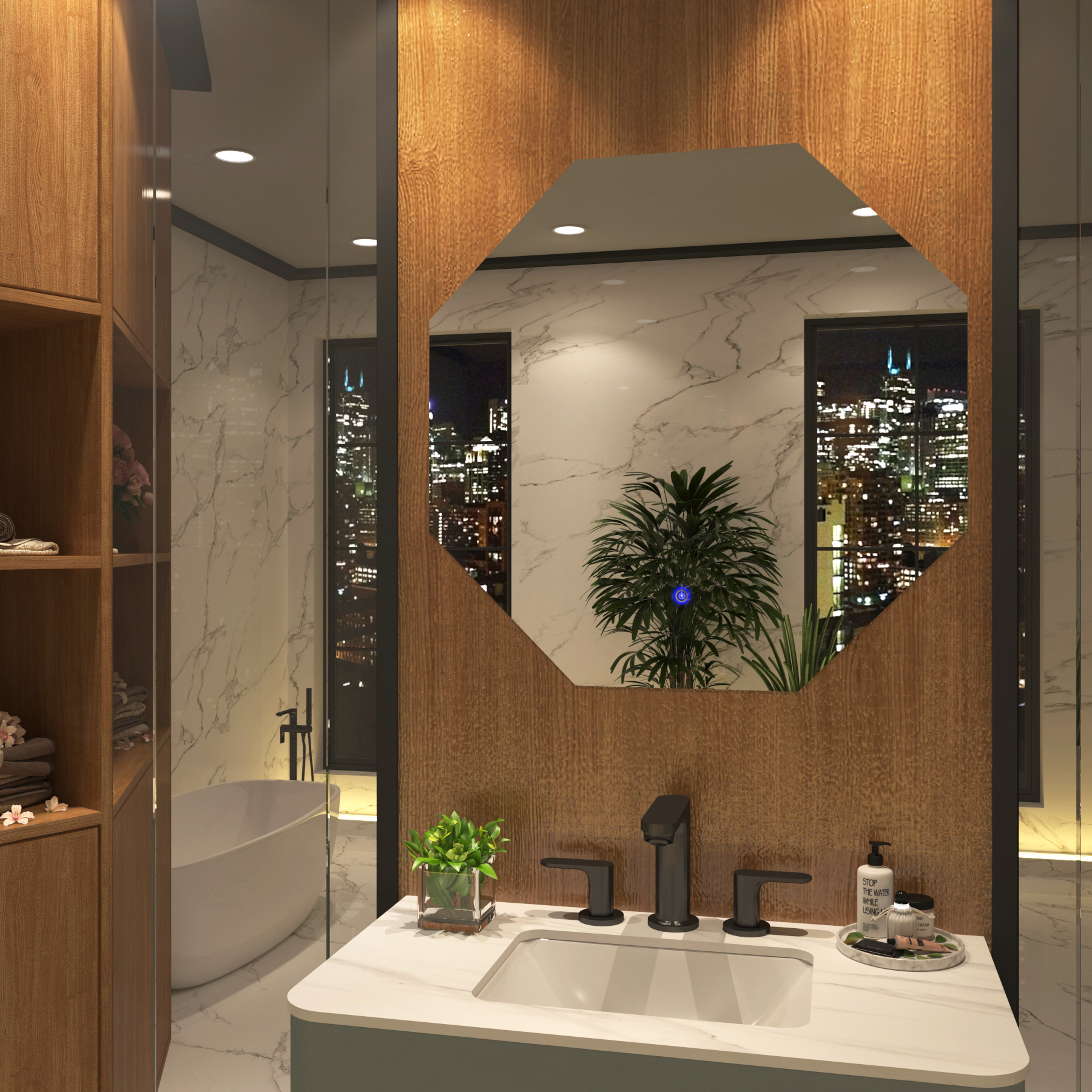 Nova Backlit LED Illuminated Frameless Octagon Mirror with Demister Pad & Touch Sensor