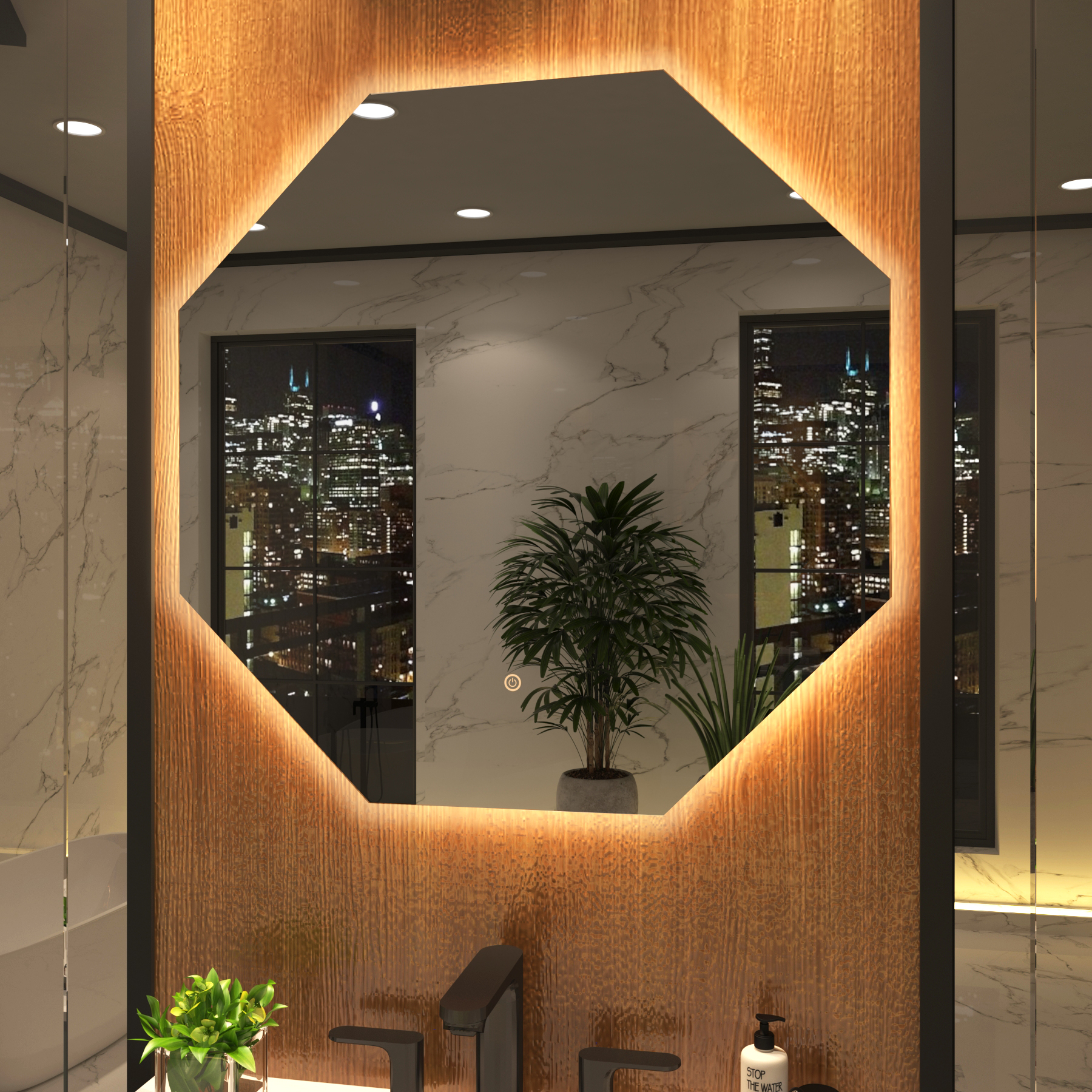 Nova 800 x 800mm Backlit LED Illuminated Frameless Octagon Mirror with Demister Pad & Touch Sensor