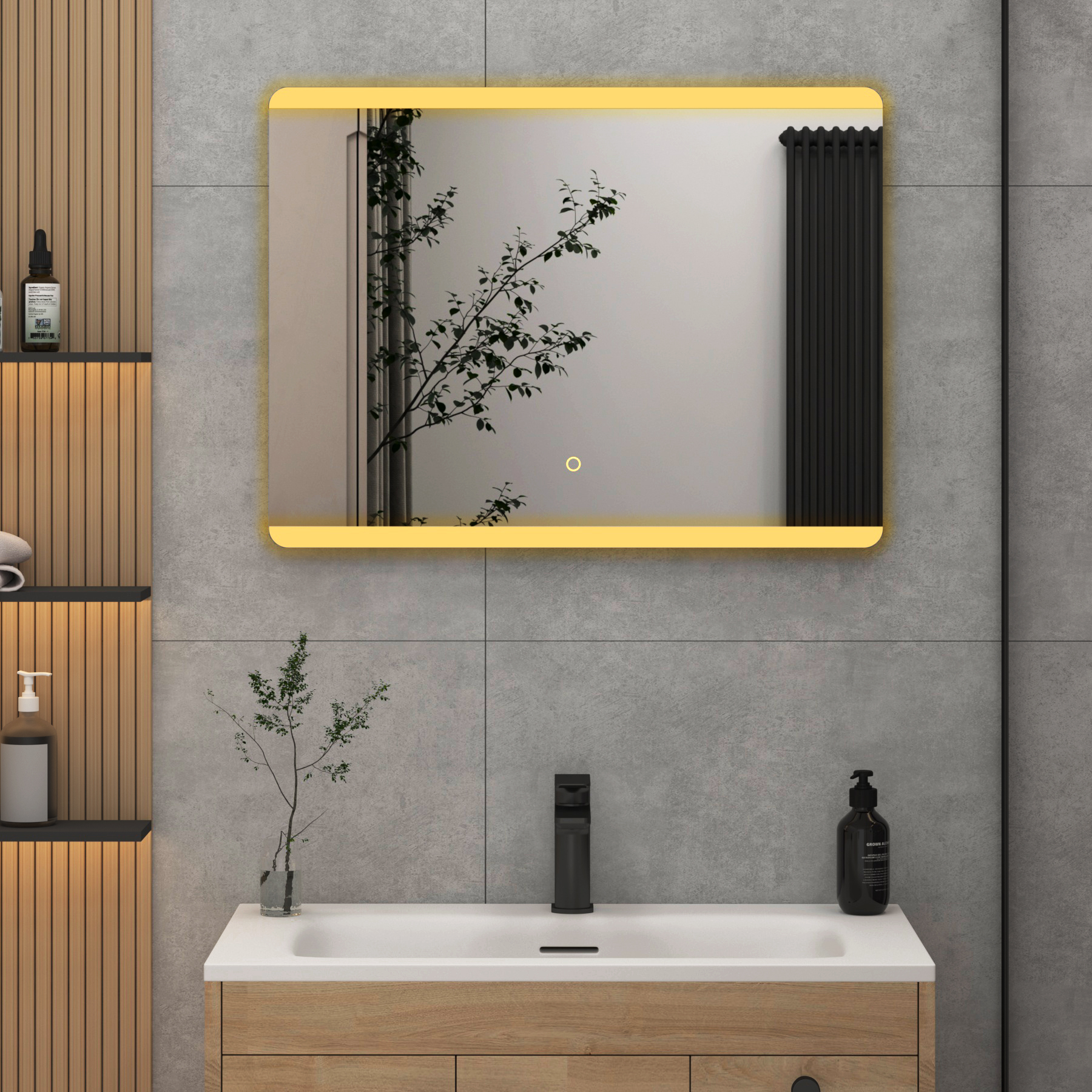 Kyoto 800 x 600mm Backlit LED Illuminated Frameless Rectangular Mirror with Demister Pad & Touch Sensor