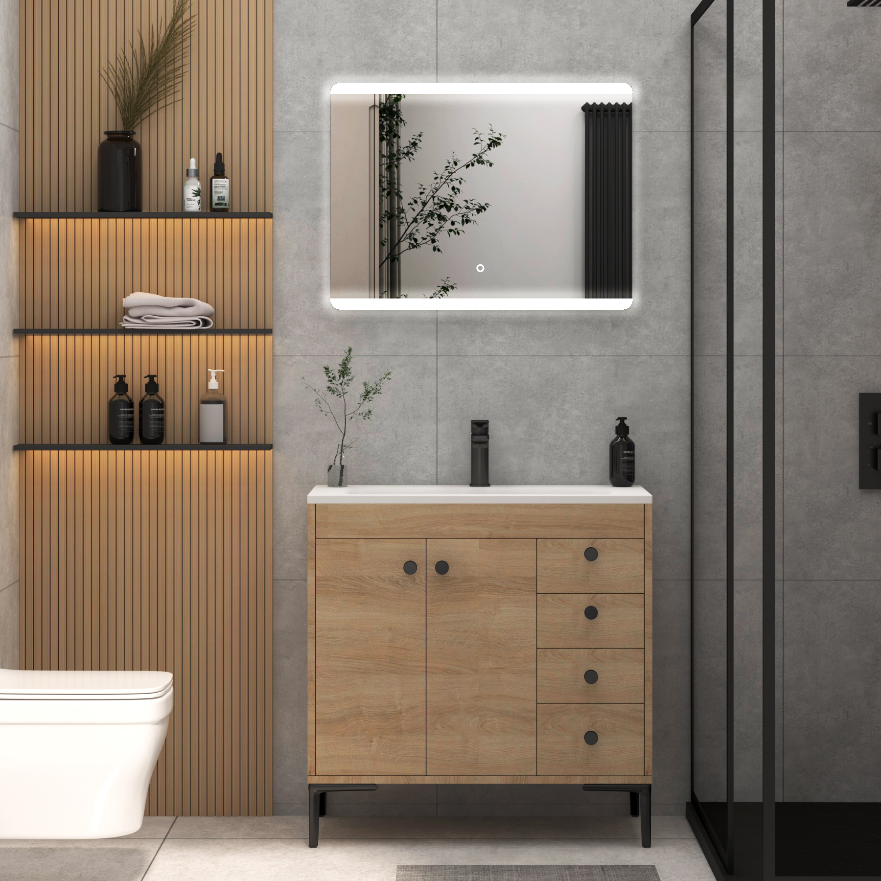 Kyoto 800 x 600mm Backlit LED Illuminated Frameless Rectangular Mirror with Demister Pad & Touch Sensor
