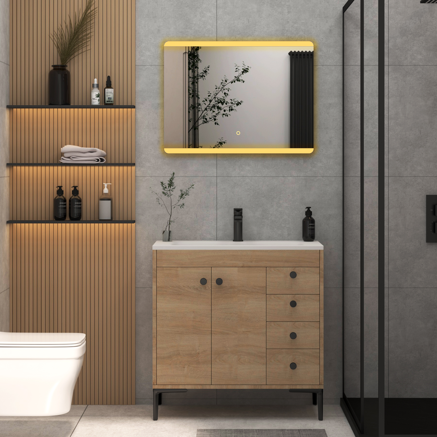 Kyoto 800 x 600mm Backlit LED Illuminated Frameless Rectangular Mirror with Demister Pad & Touch Sensor