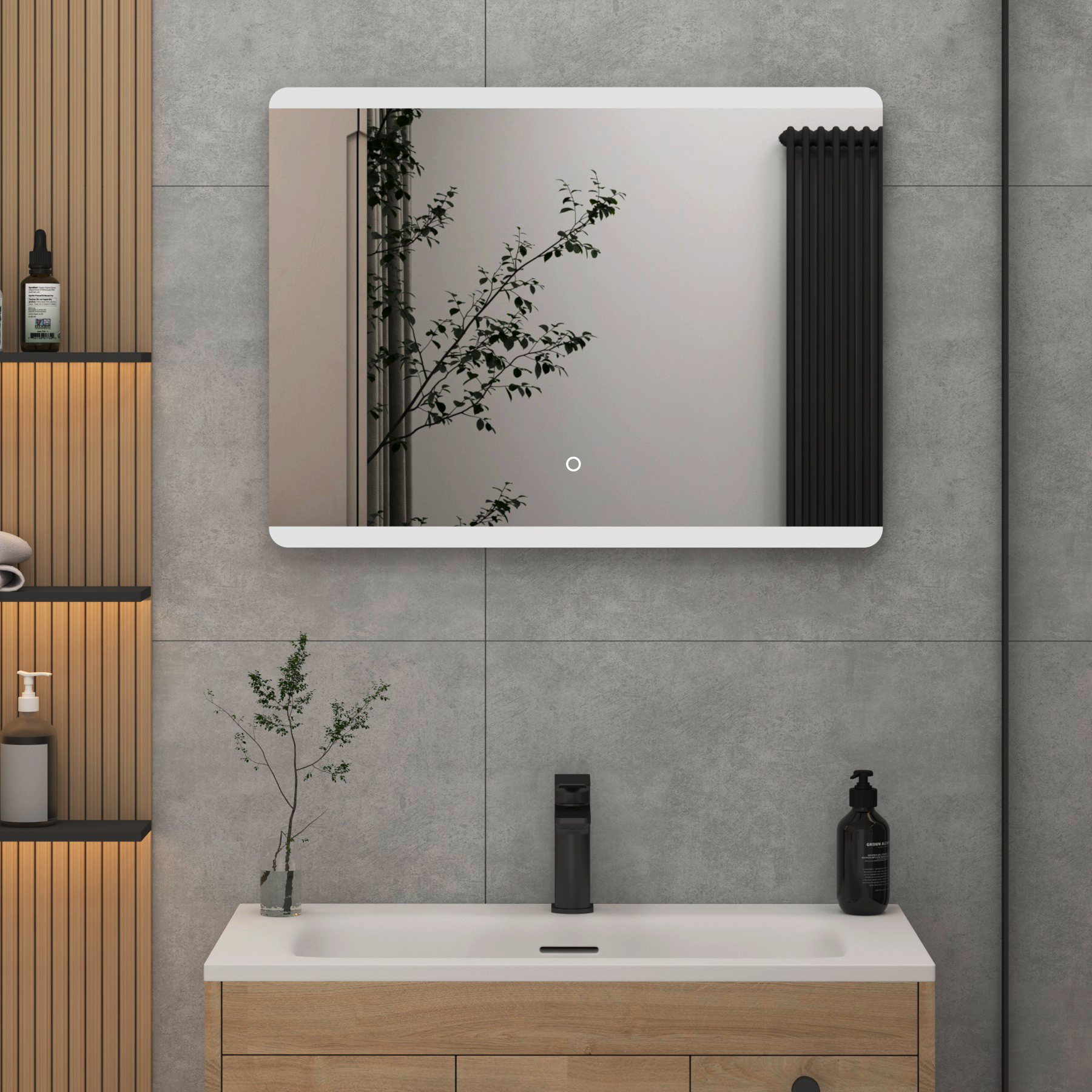 Kyoto 800 x 600mm Backlit LED Illuminated Frameless Rectangular Mirror with Demister Pad & Touch Sensor