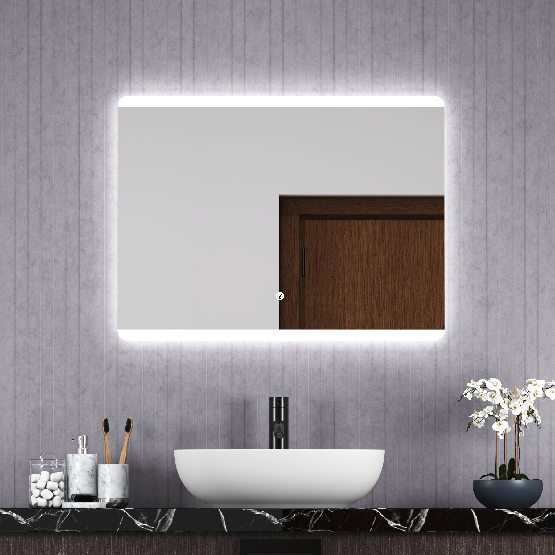 Kyoto 800 x 600mm Rectangular LED Illuminated Silver Bathroom Mirror - Anti-Fog