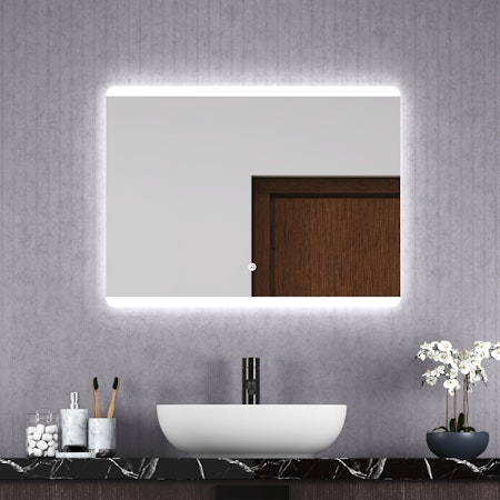 Kyoto 800 x 600mm Rectangular LED Illuminated Silver Bathroom Mirror - Anti-Fog
