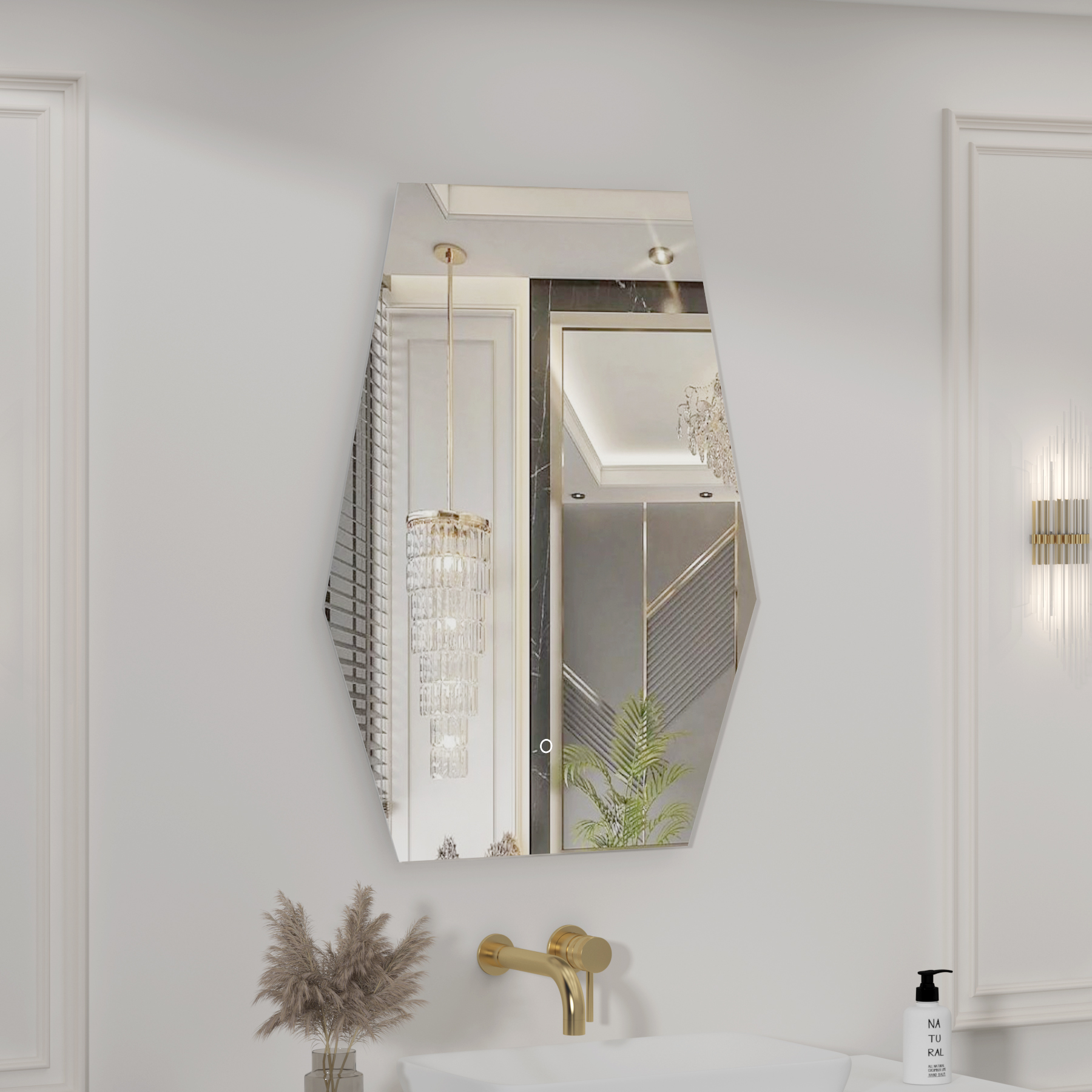 Elva 600 x 800mm Backlit LED Illuminated Frameless Hexagon Mirror with Demister Pad & Touch Sensor