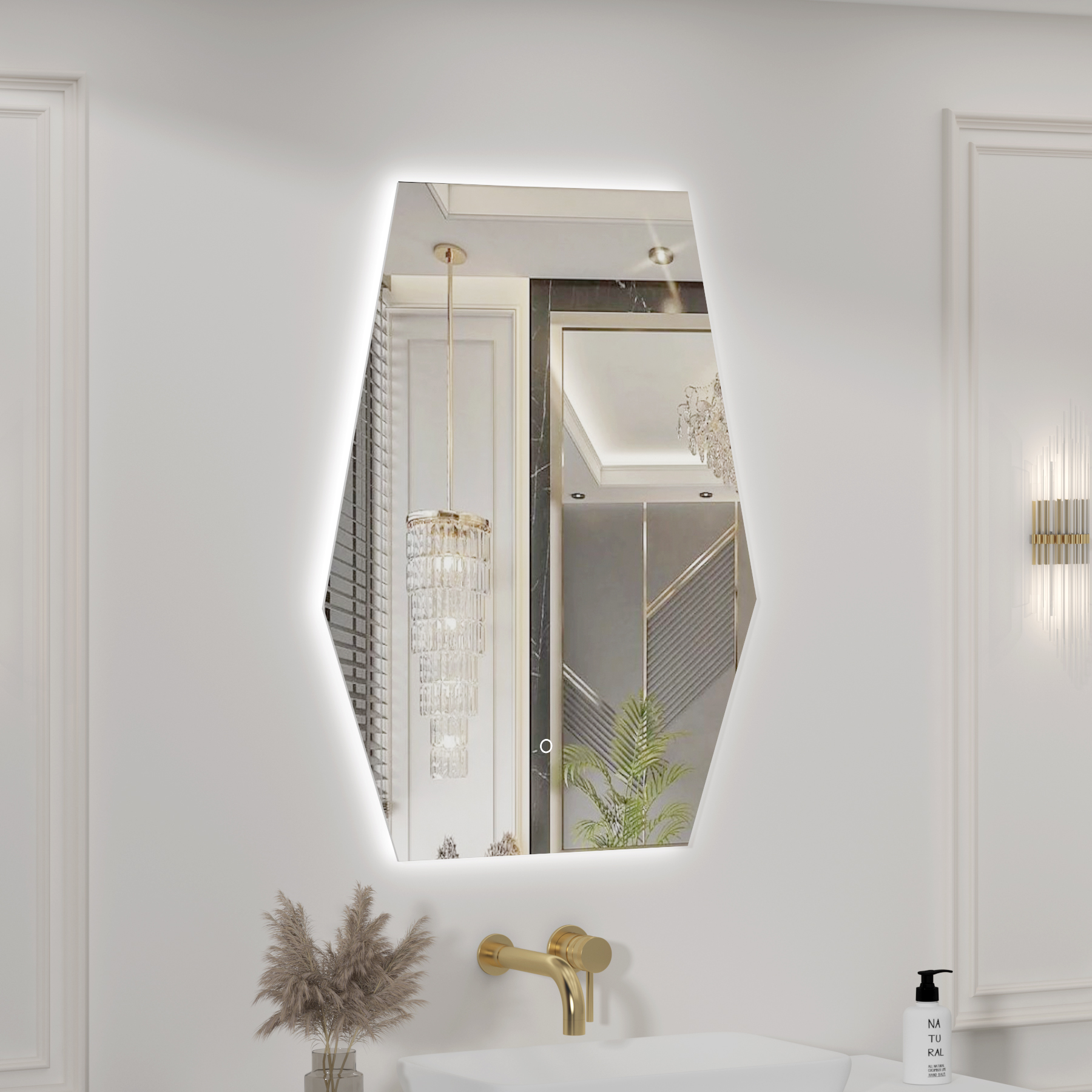 Elva 600 x 800mm Backlit LED Illuminated Frameless Hexagon Mirror with Demister Pad & Touch Sensor