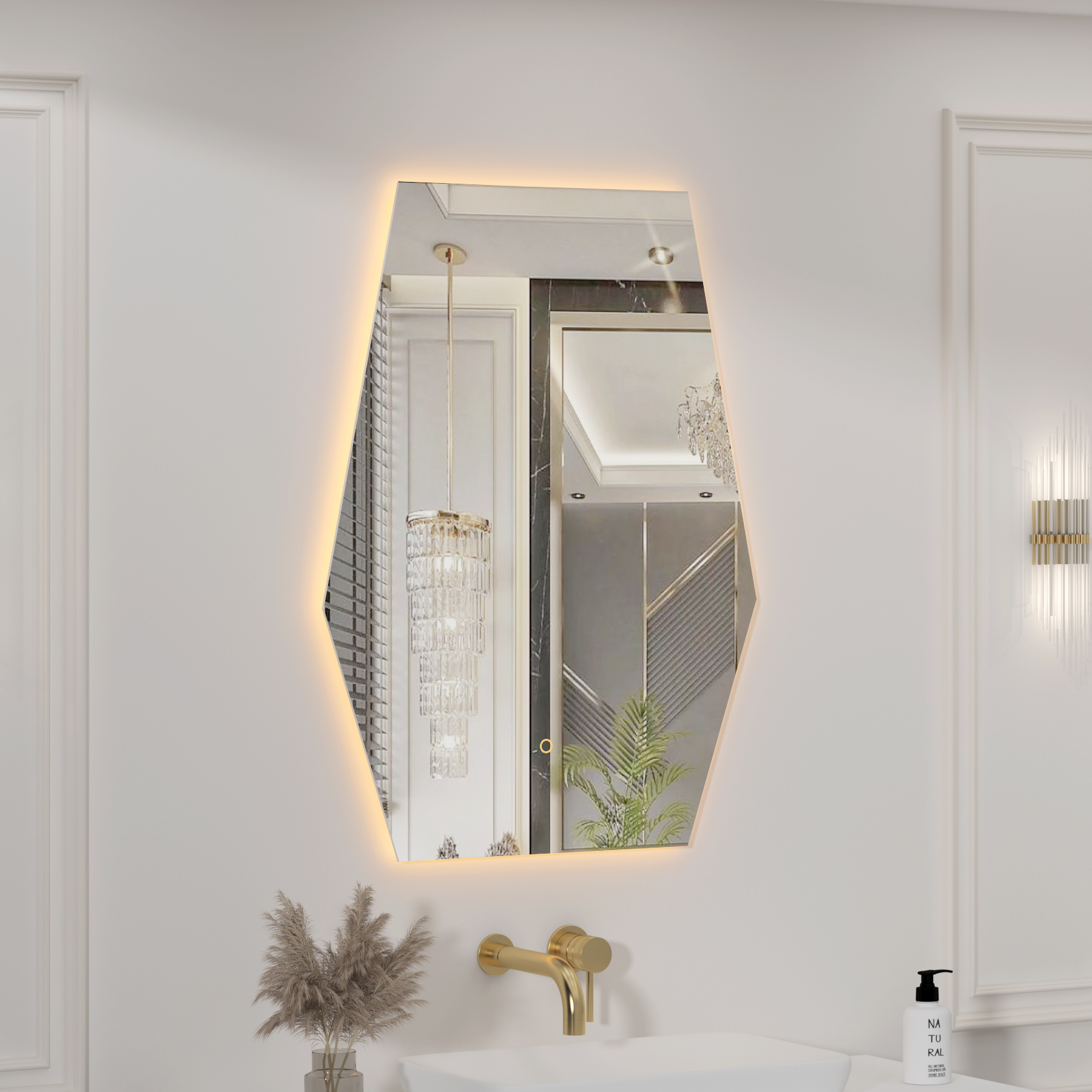 Elva 600 x 800mm Backlit LED Illuminated Frameless Hexagon Mirror with Demister Pad & Touch Sensor