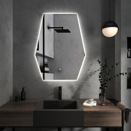 Modern Abacus Frameless LED Illuminated Silver Bathroom Mirror with Anti-Fog