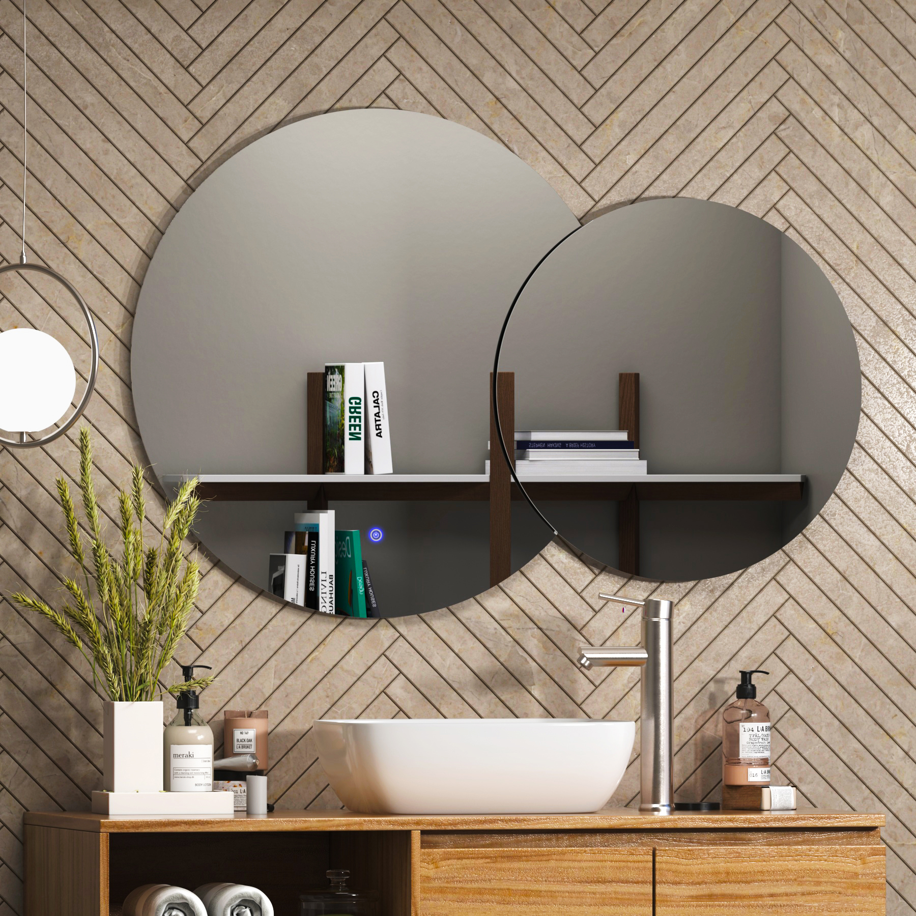 Enso 800 x 600mm Backlit LED Illuminated Frameless Round Mirror with Demister Pad & Touch Sensor