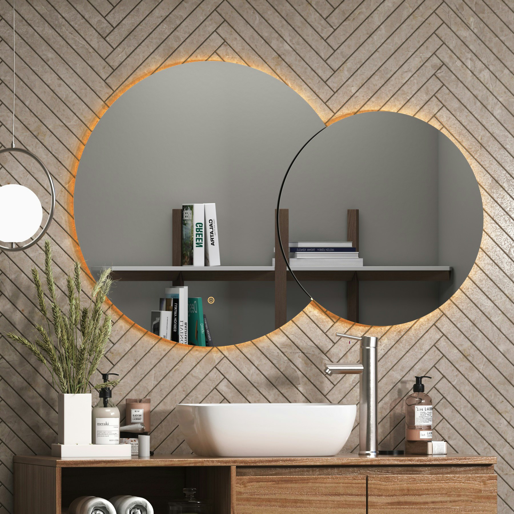Enso 800 x 600mm Round LED Illuminated Bathroom Twin Mirror - Anti-Fog