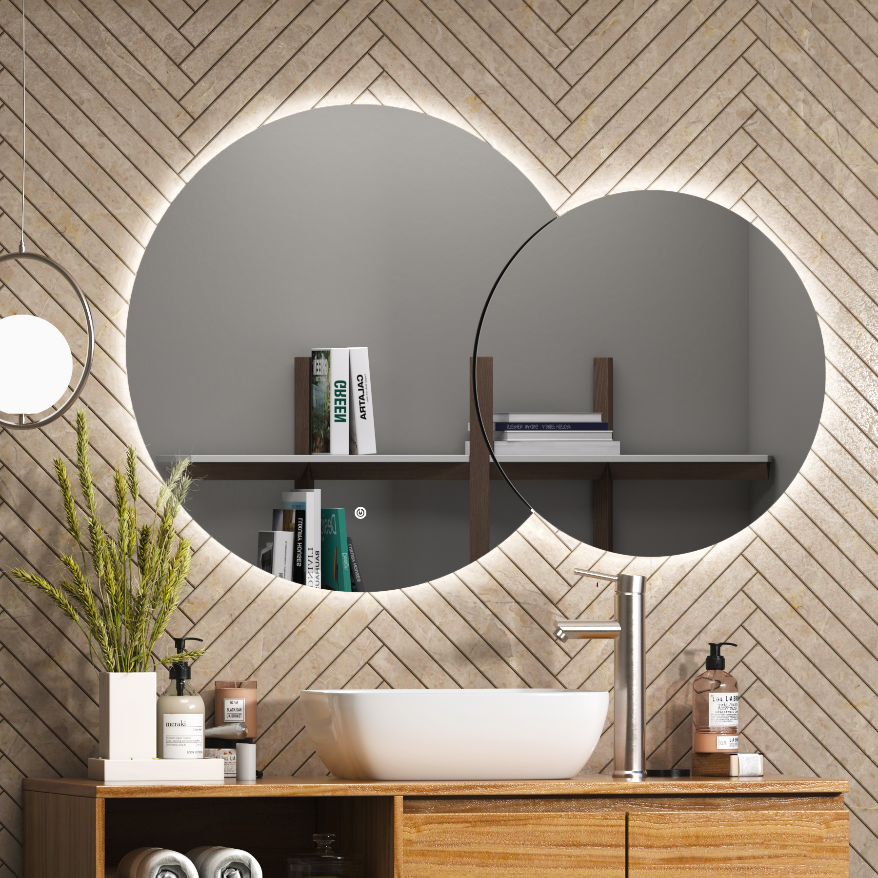 Enso 800 x 600mm Backlit LED Illuminated Frameless Round Mirror with Demister Pad & Touch Sensor