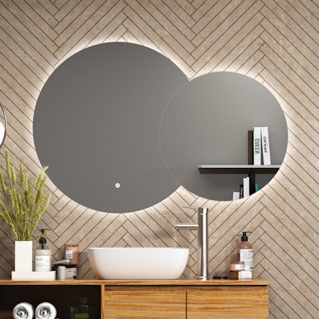 Enso 800 x 600mm Round LED Illuminated Silver Bathroom Twin Mirror - Anti-Fog