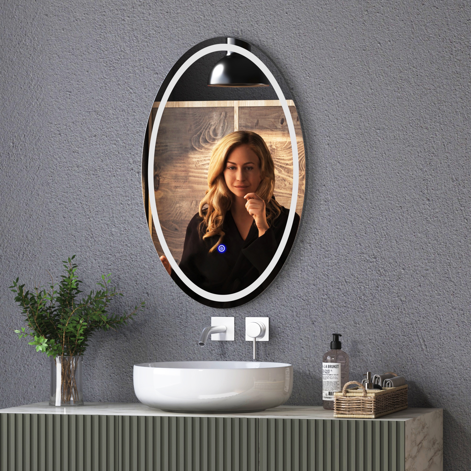Capri 500 x 800mm Frontlit LED Illuminated Frameless Oval Mirror with Demister Pad & Touch Sensor