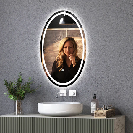 Capri 500 x 800mm Frontlit LED Illuminated Frameless Oval Mirror with Demister Pad & Touch Sensor