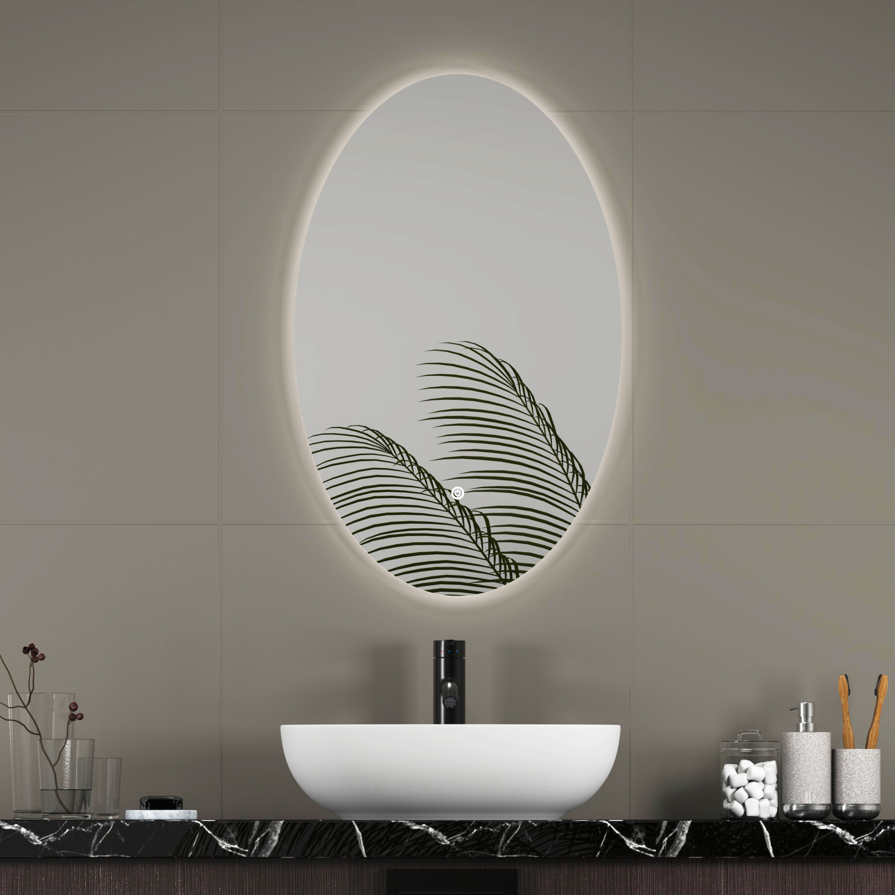 Aspen 500 x 800mm Frameless Oval Backlit LED Illuminated Bathroom Mirror - Anti-Fog