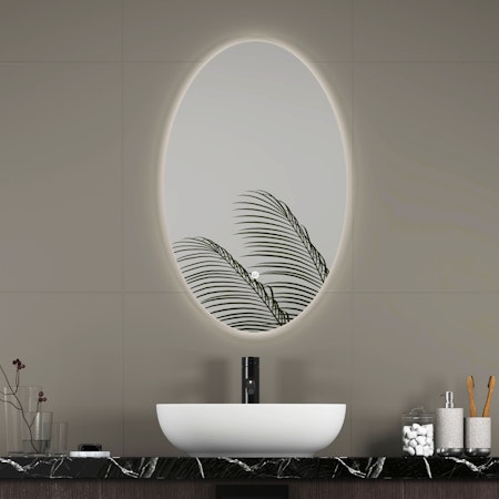 Aspen 500 x 800mm Frameless Oval Backlit LED Illuminated Bathroom Mirror - Anti-Fog