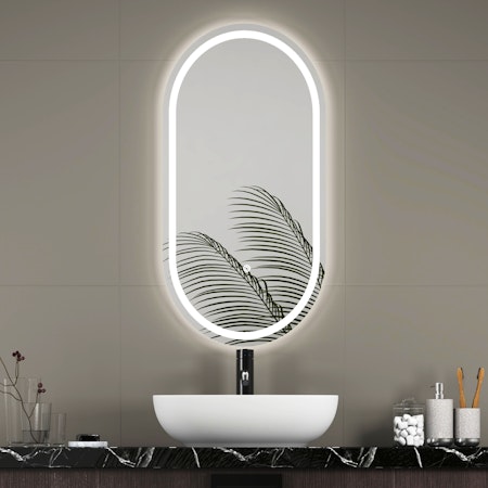 Milan 450 x 900mm Capsule Front Lighted LED Illuminated Bathroom Mirror - Anti-Fog