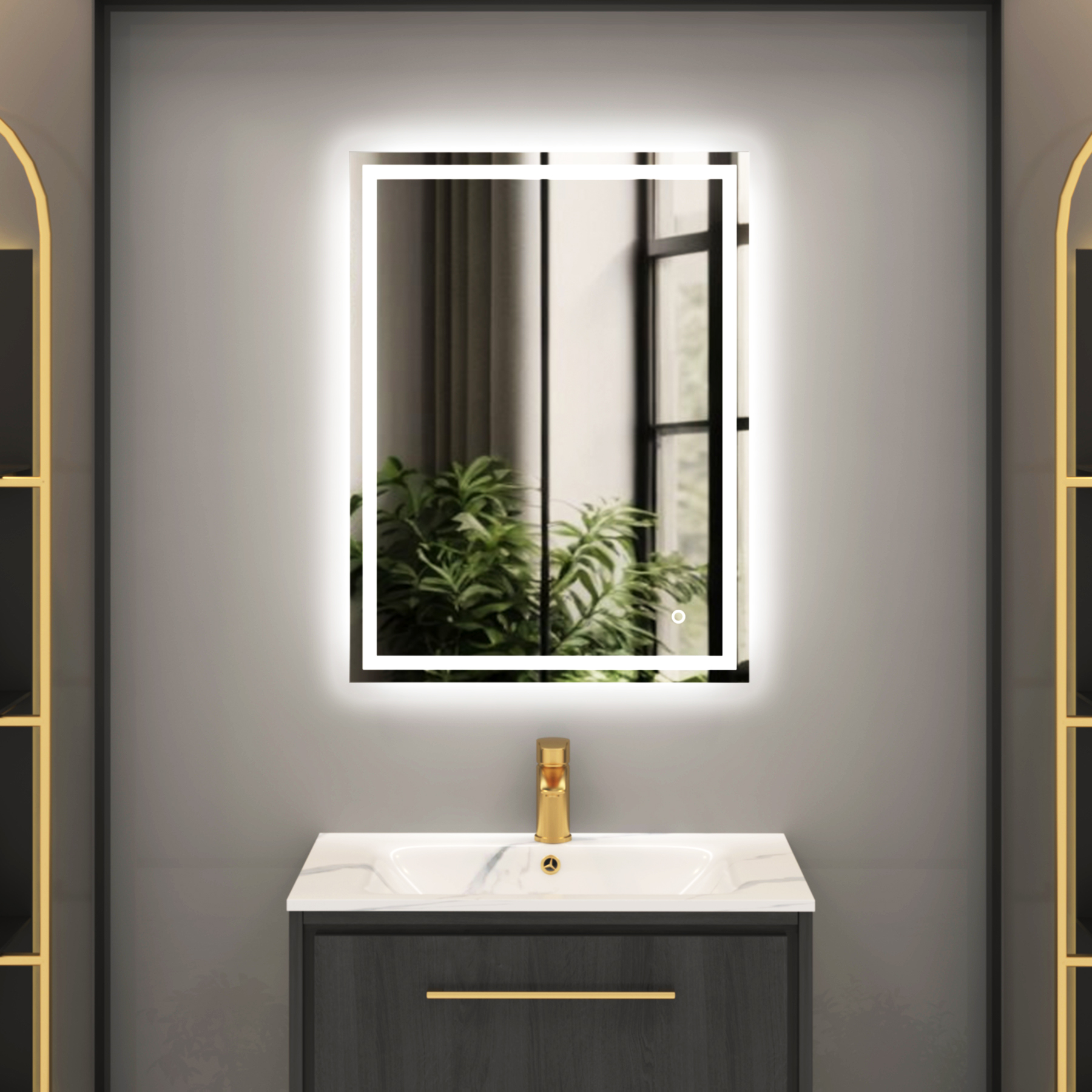 Oslo 500 x 700mm Chrome Backlit LED Illuminated Frameless Rectangular Mirror with Demister Pad & Touch Sensor