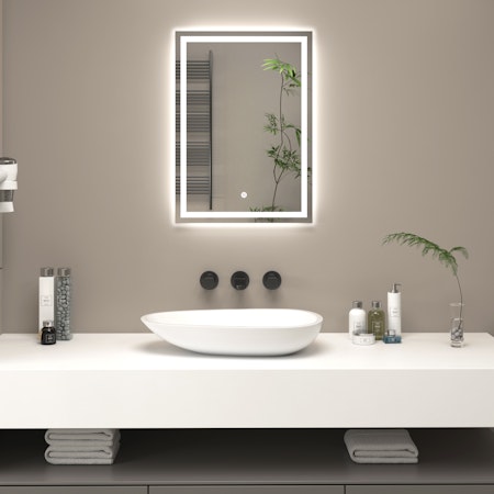 Modern Abacus 500 x 700mm LED Illuminated Silver Bathroom Mirror - Anti-Fog