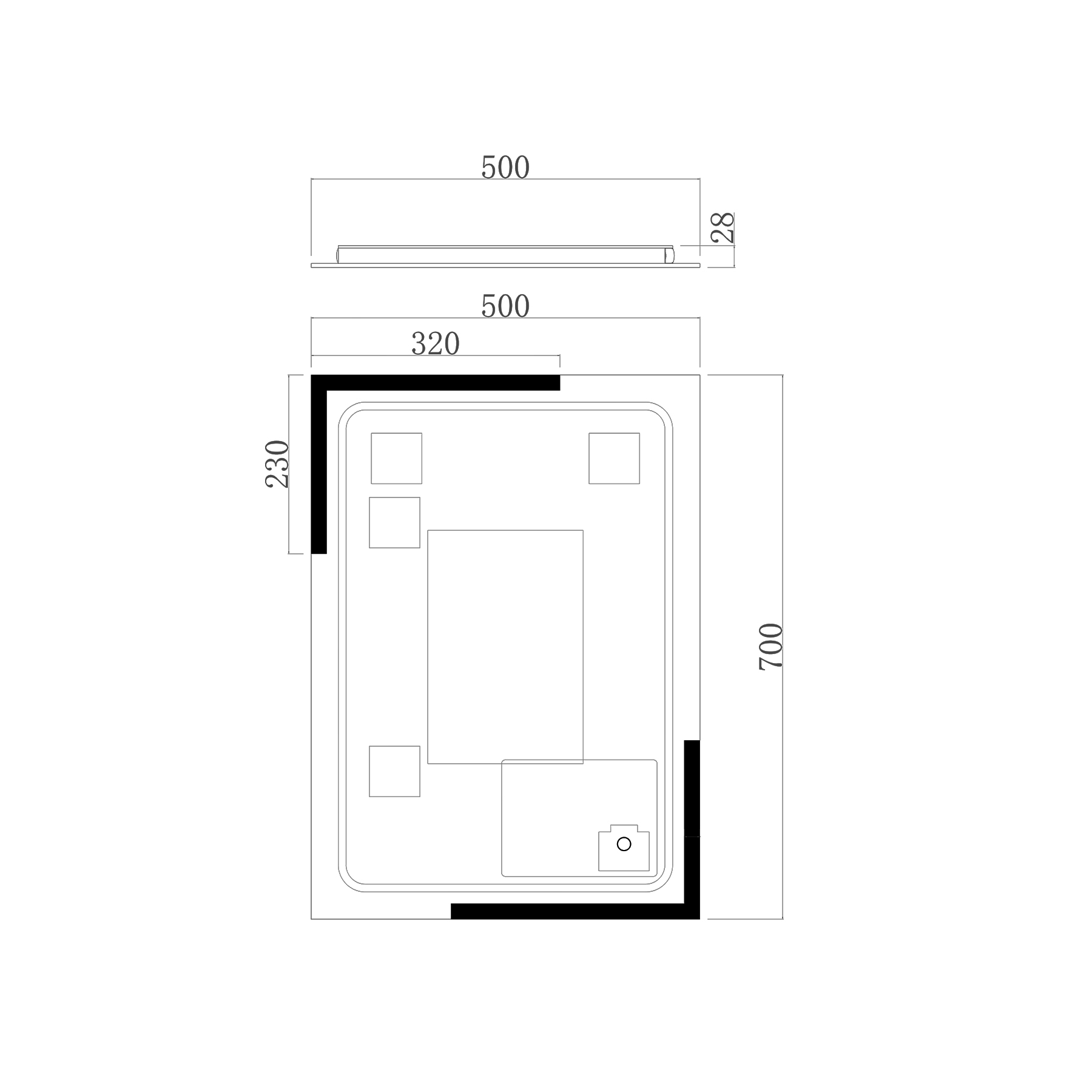 Orion 500 x 700mm Frontlit Rectangular Frameless LED Illuminated Bathroom Mirror with Demister Pad & Touch Sensor