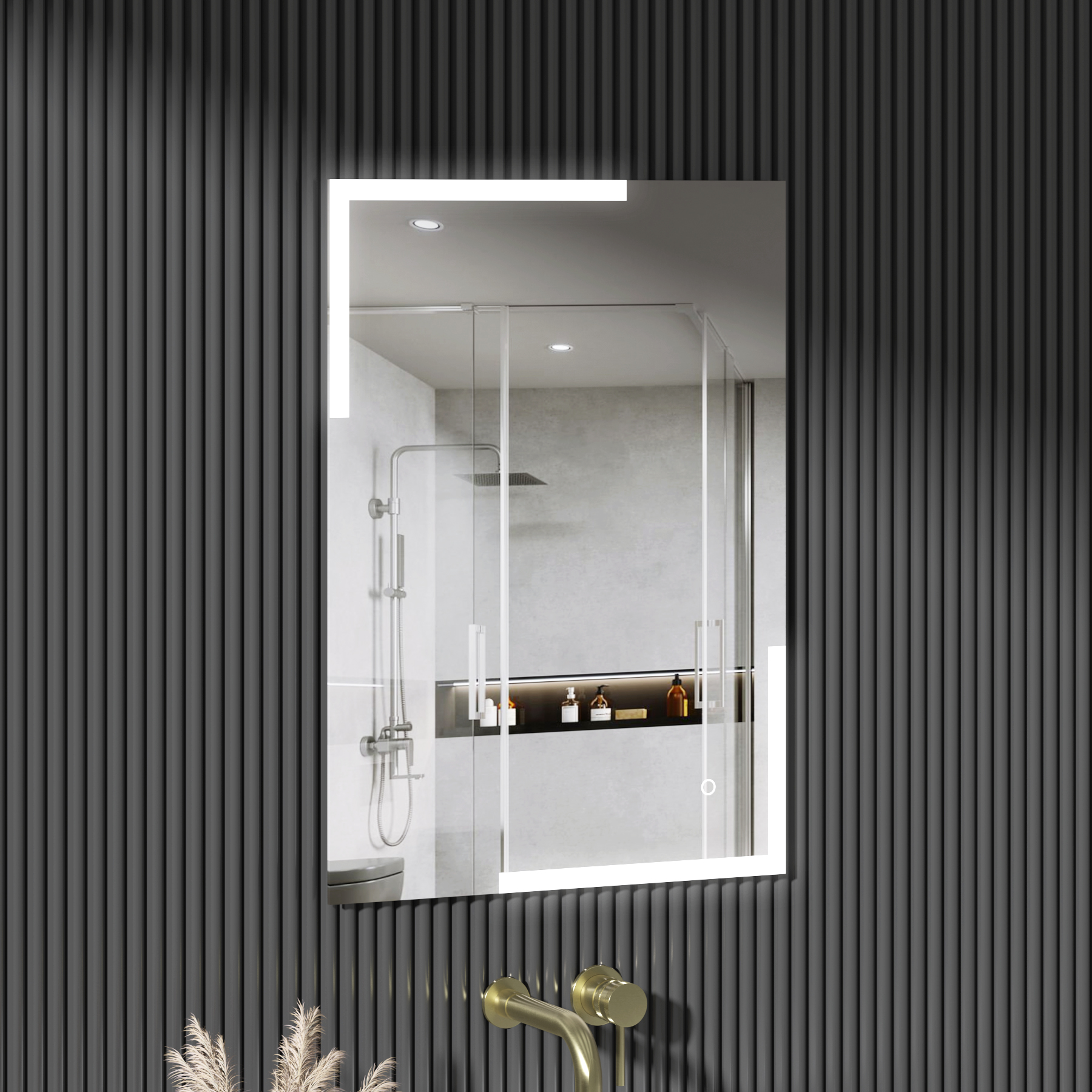 Orion 500 x 700mm Frontlit Rectangular Frameless LED Illuminated Bathroom Mirror with Demister Pad & Touch Sensor