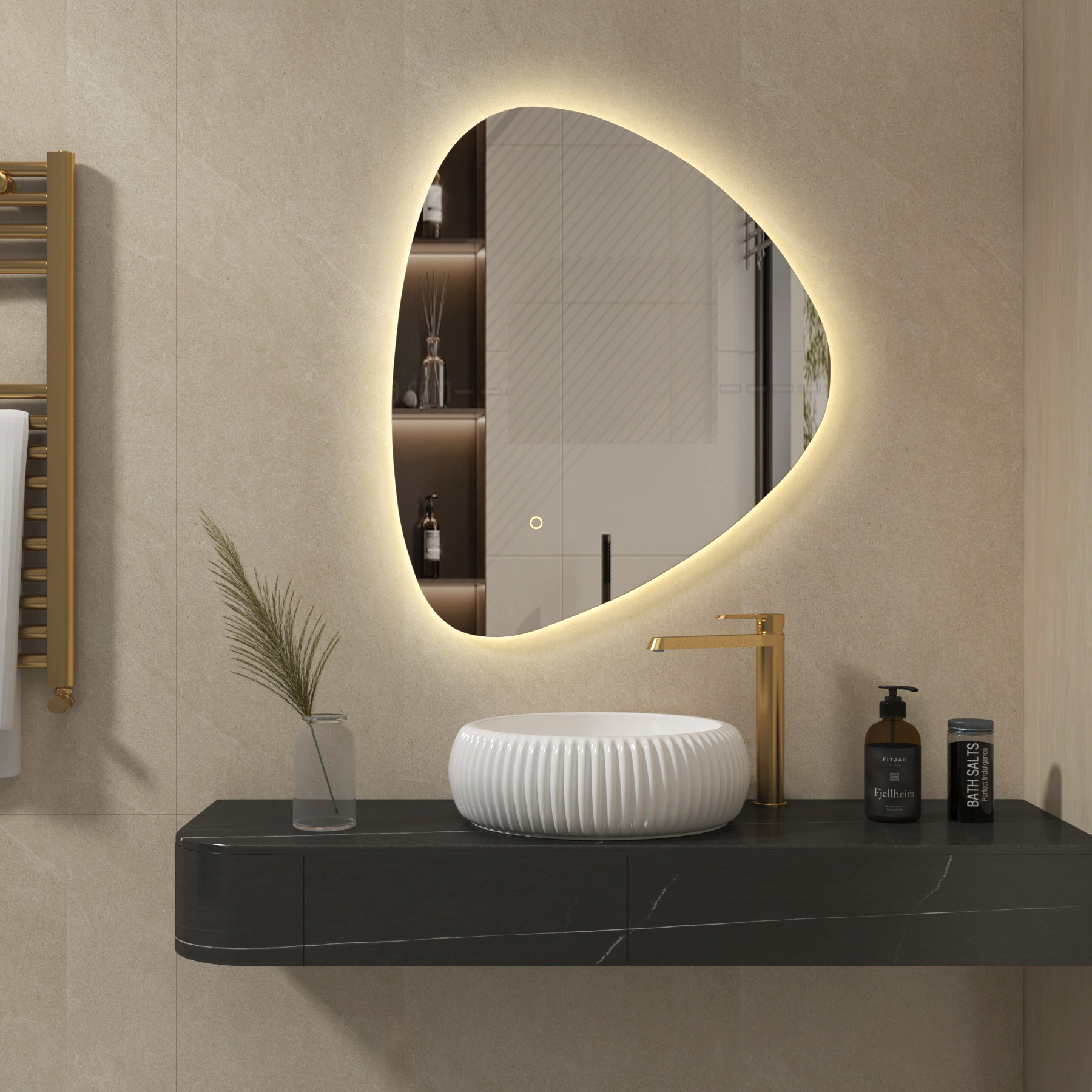 Orion 700 x 800mm Backlit Pebble Frameless LED Illuminated Bathroom Mirror with Demister Pad & Touch Sensor
