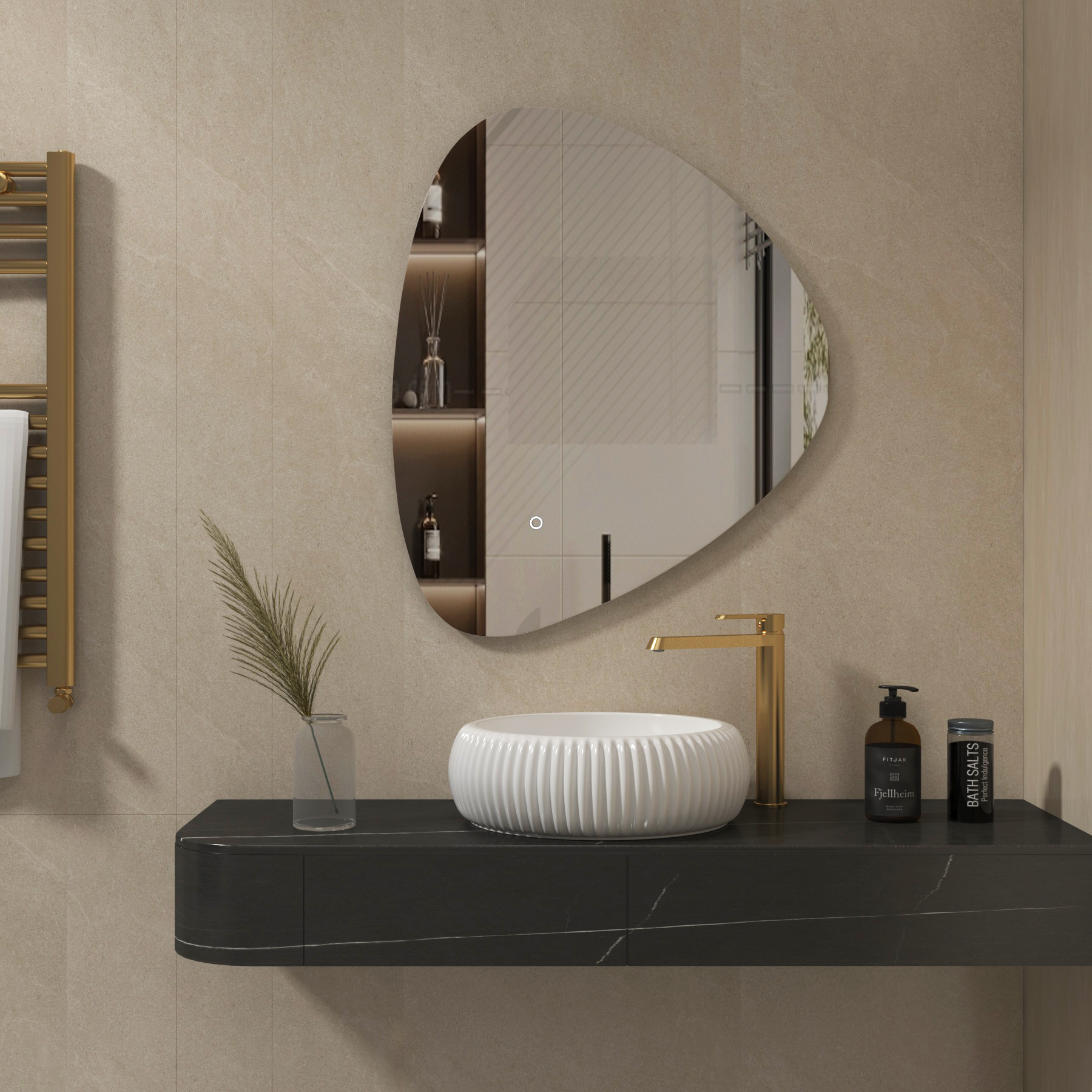 Orion 700 x 800mm Backlit Pebble Frameless LED Illuminated Bathroom Mirror with Demister Pad & Touch Sensor