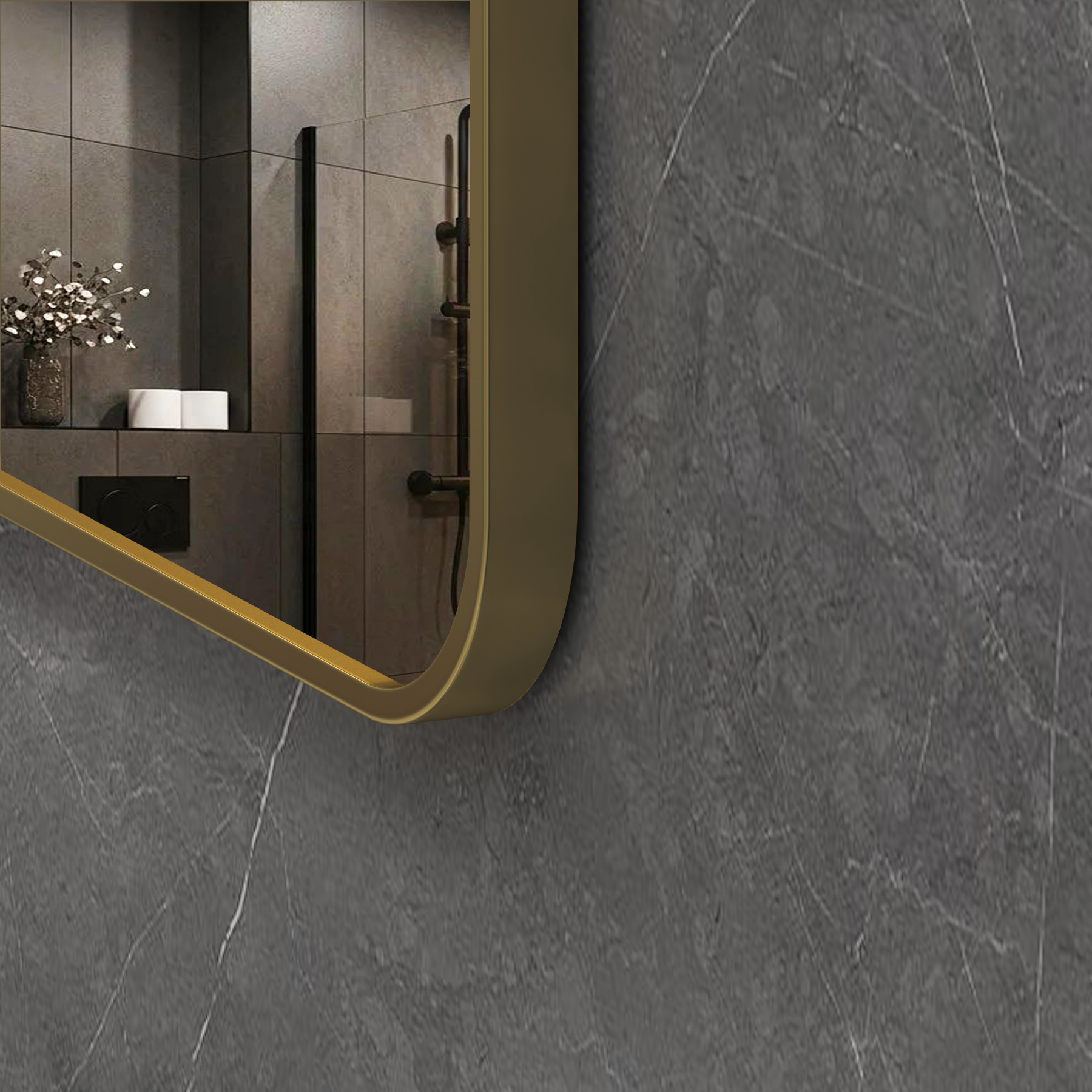 Elmore Brushed Brass Framed Bathroom Mirror Rectangular Minimalist Design