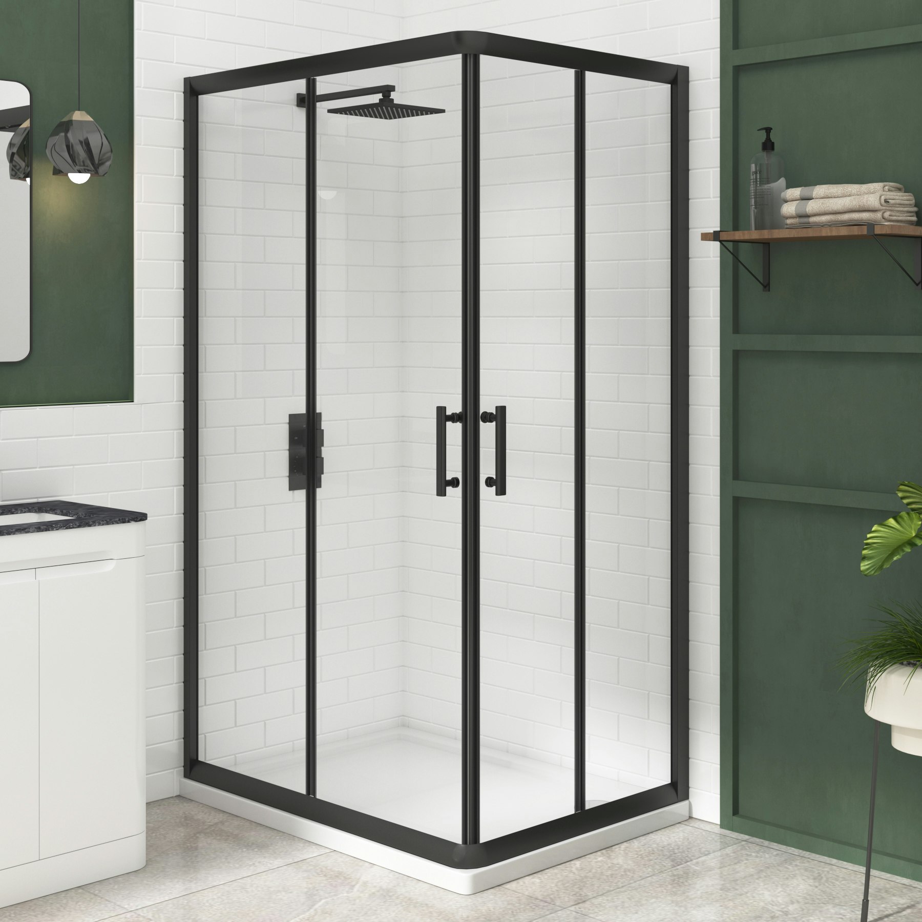Milan Matt Black Square Corner Entry Sliding Door Shower Enclosure ...