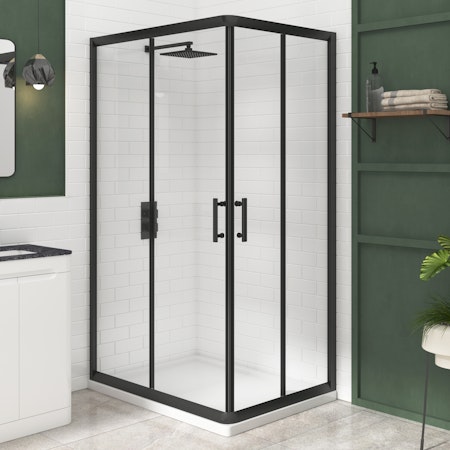 Milan 900 x 900mm Matt Black Square Corner Entry Sliding Door Shower Enclosure