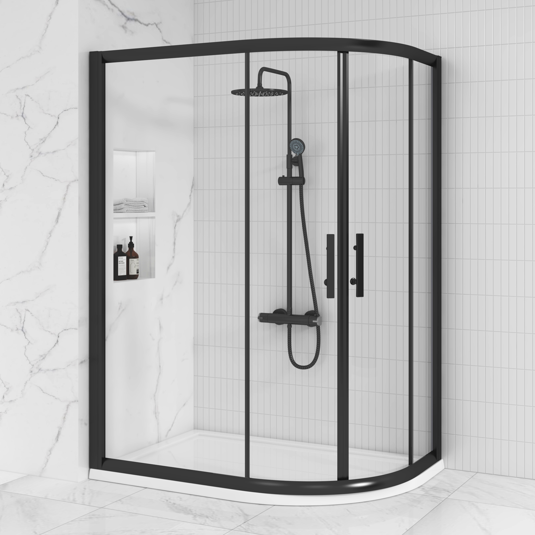 Milan 1000 x 800mm Matt Black Offset Quadrant Shower Enclosure 6mm Glass - Reversible
