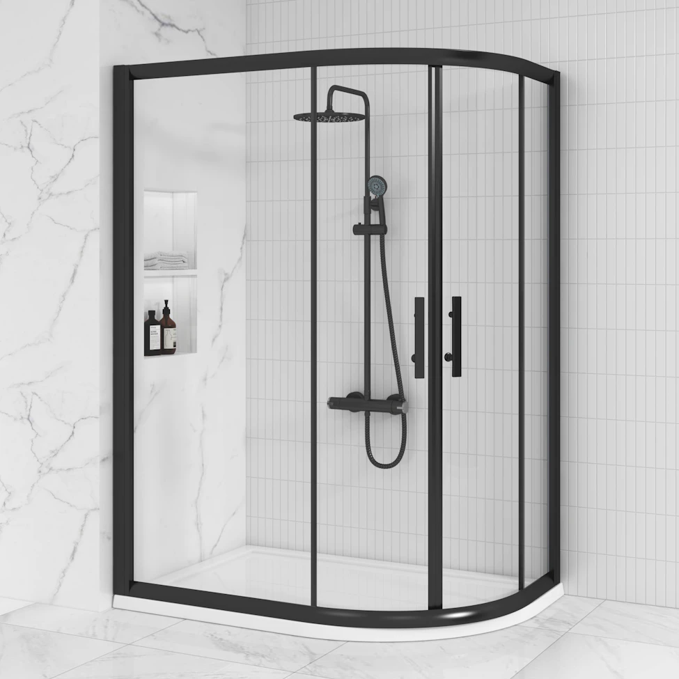Threaded Shower Offsets Milan 1200 x 800mm Matt Black Offset Quadrant Shower Enclosure 6mm ...
