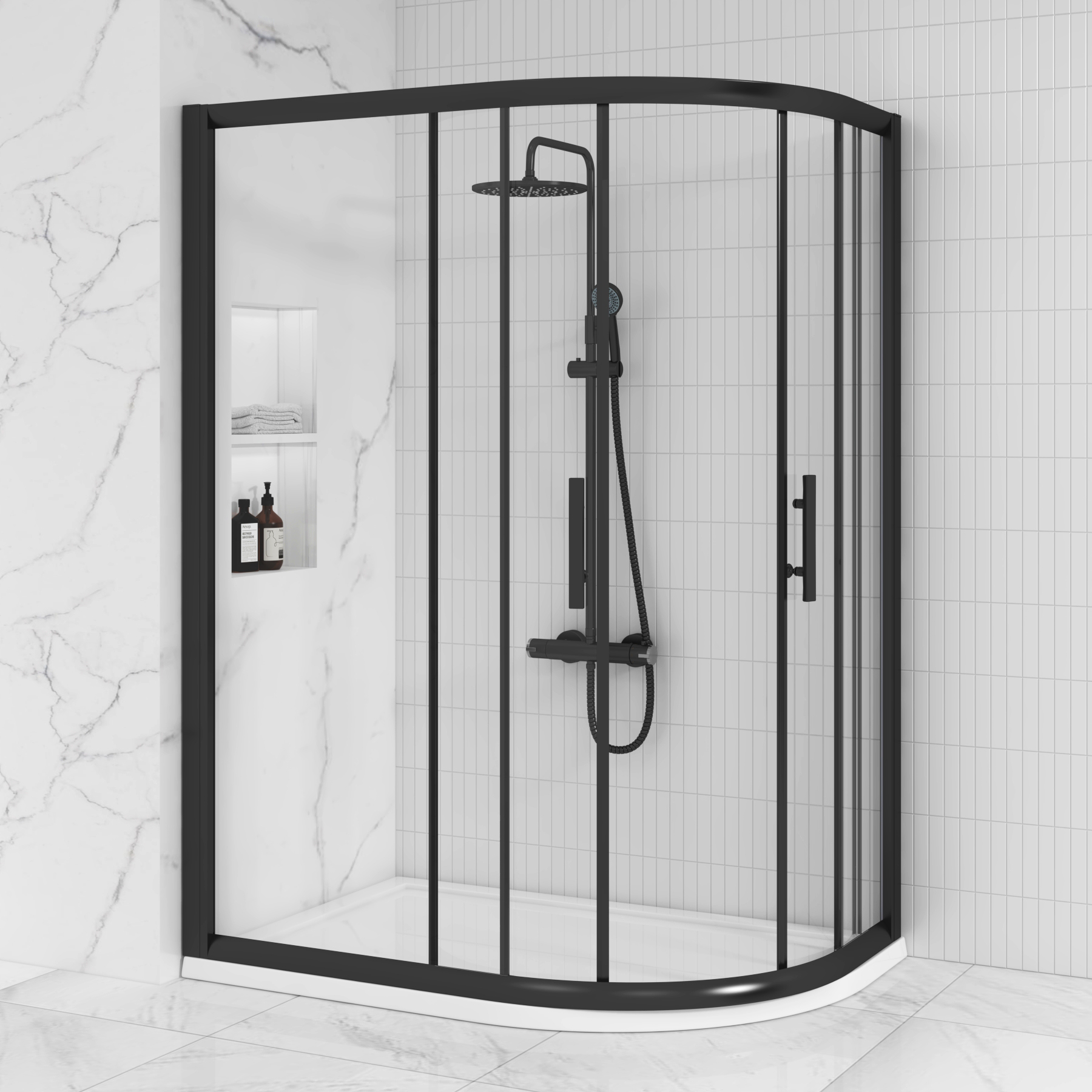 Milan 1000 x 800mm Matt Black Offset Quadrant Shower Enclosure 6mm Glass - Reversible
