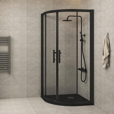 Milan Quadrant Shower Enclosure With Slate Effect Tray 6mm Double Door - Black