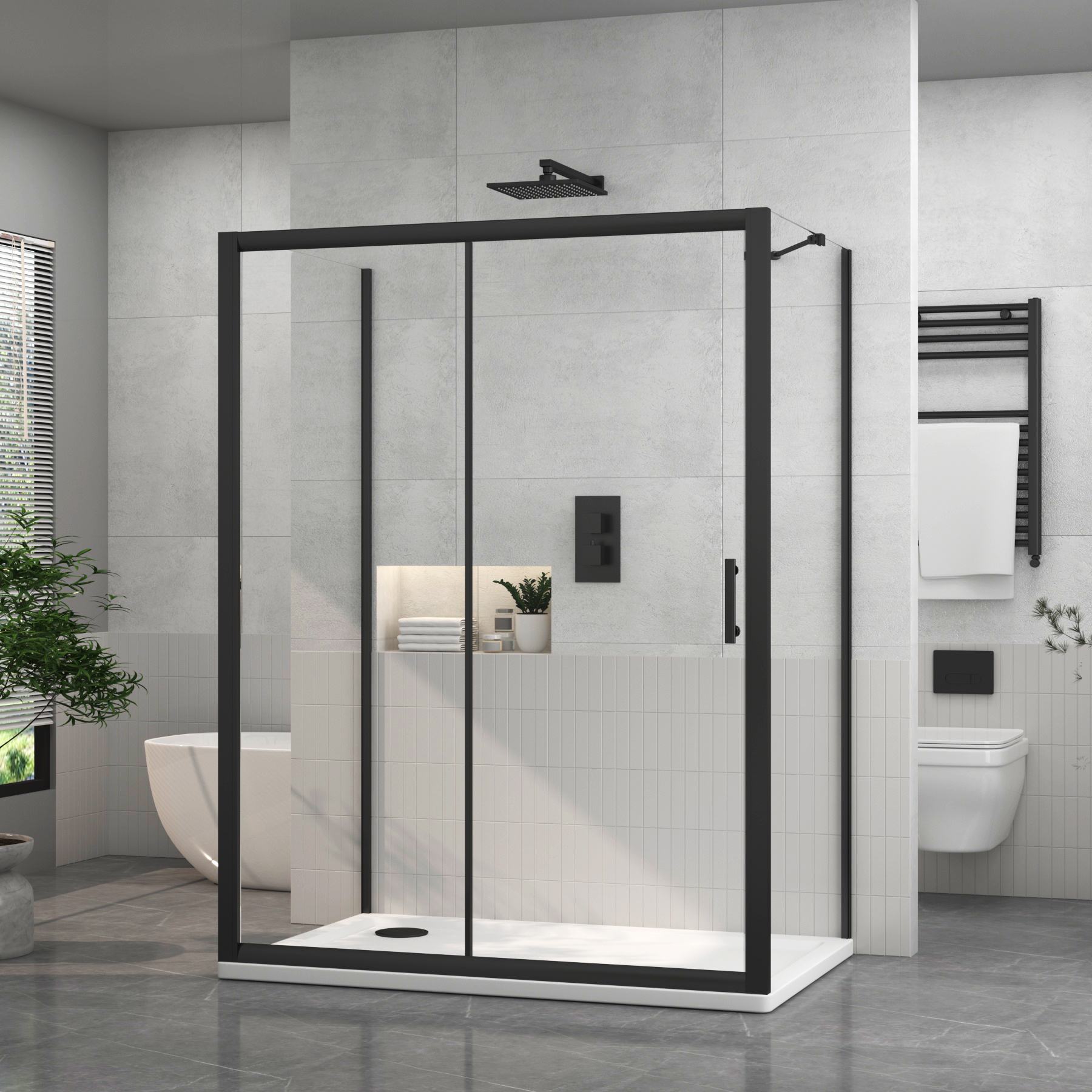 Milan 1000 x 800mm Matt Black Rectangle Sliding Door 3-Sided Shower Enclosure 6mm Glass