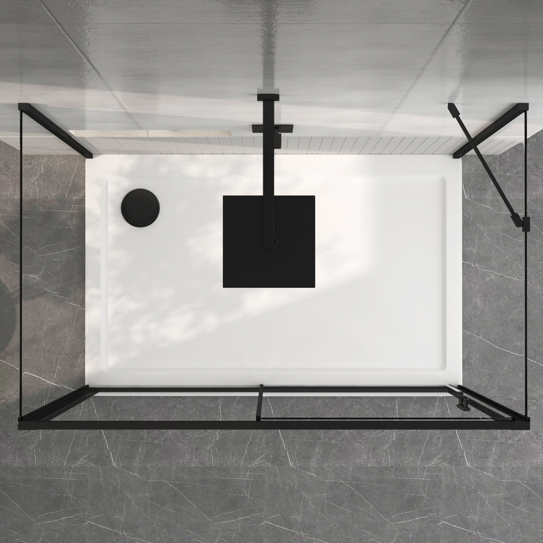 Milan 1000 x 800mm Matt Black Rectangle Sliding Door 3-Sided Shower Enclosure 6mm Glass