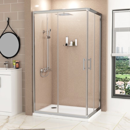 Plaza 760 x 700mm Rectangular Corner Entry Shower Enclosure - Sliding Door