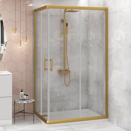 Venice Brushed Gold Rectangular Corner Entry Shower Enclosure - 6mm Sliding Door
