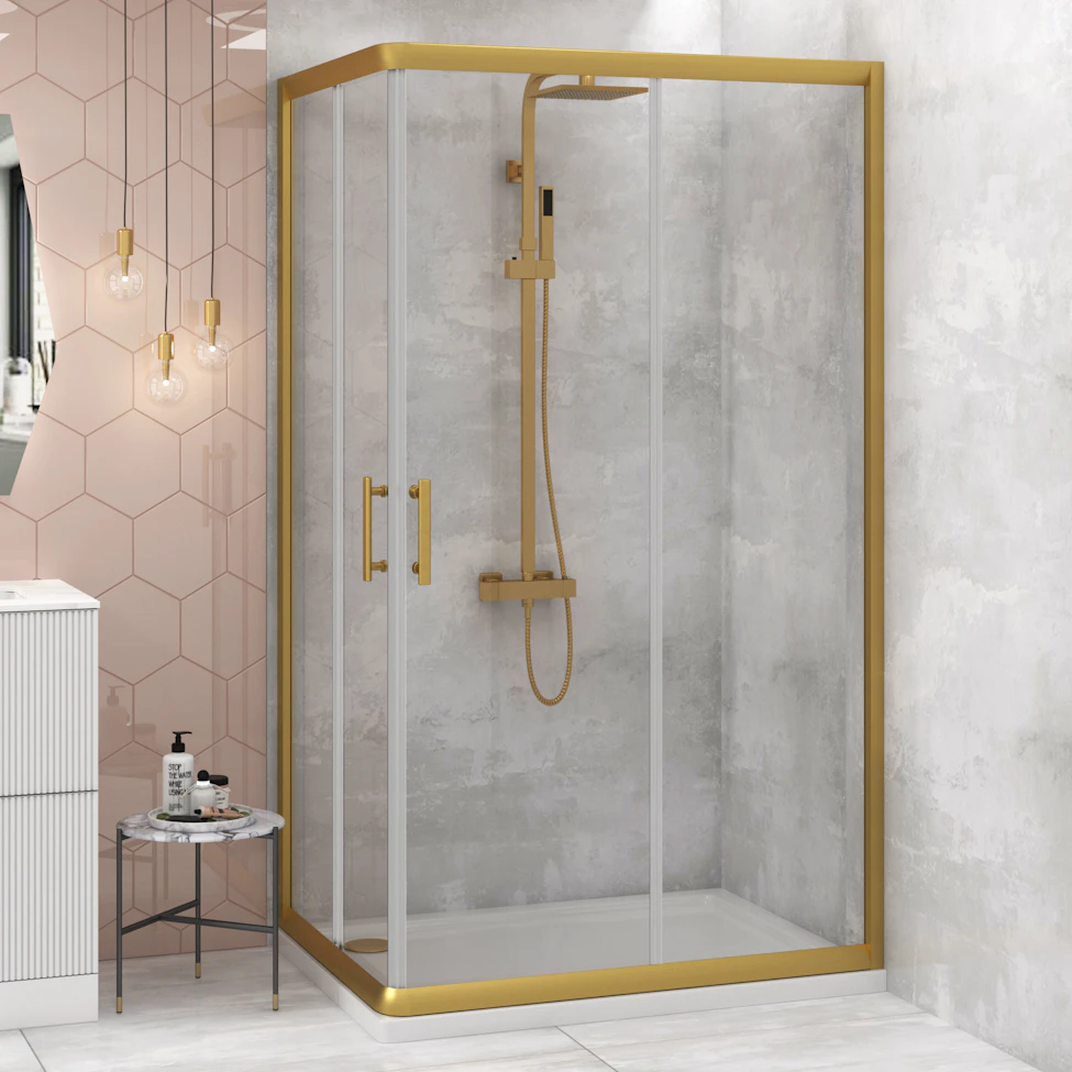 Venice Brushed Brass Rectangular Corner Entry Shower Enclosure - 6mm ...