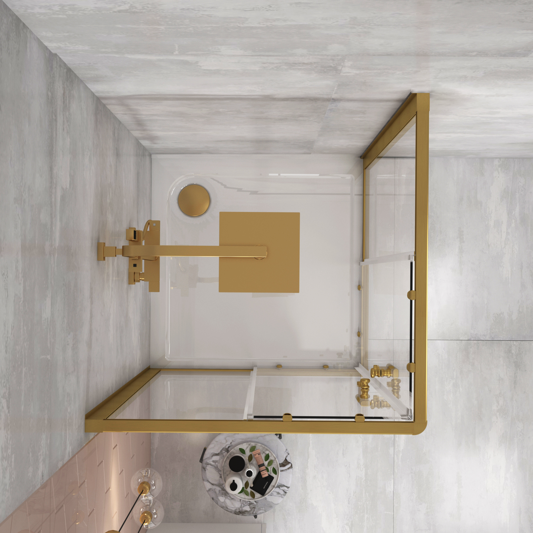 Venice 1000 x 1000mm Brushed Brass Square Corner Entry Sliding Door Shower Enclosure