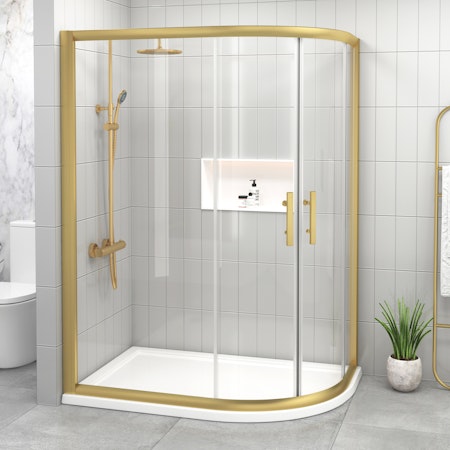 Venice 1200 x 800mm Brushed Brass Offset Quadrant Shower Enclosure 6mm Glass - Reversible