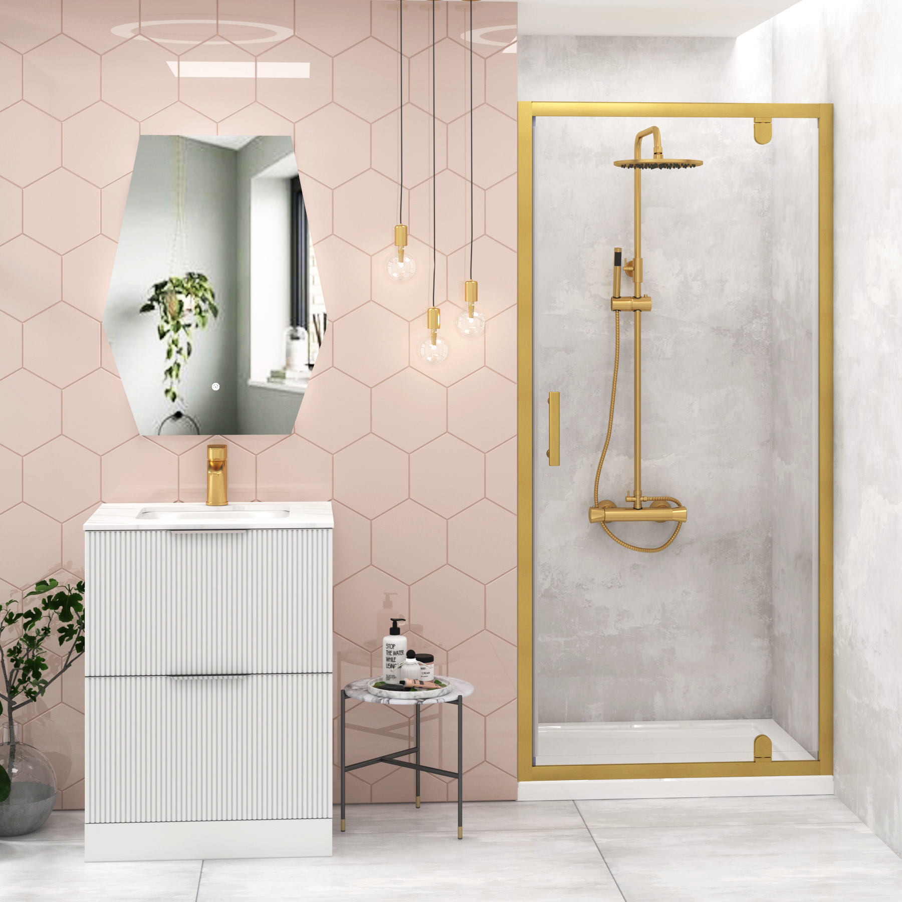 Venice 900mm Brushed Brass Pivot Shower Door - 6mm Glass