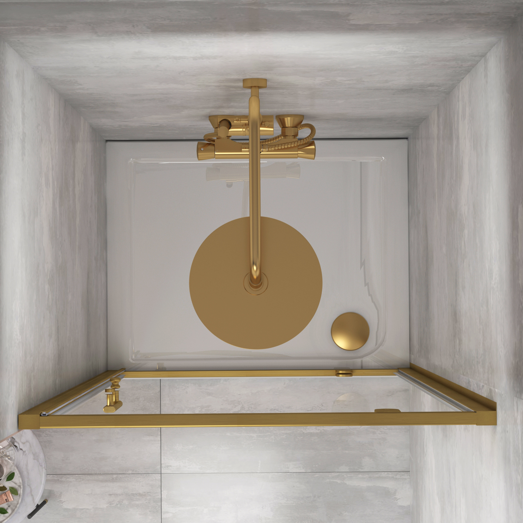 Venice 900mm Brushed Brass Pivot Shower Door - 6mm Glass