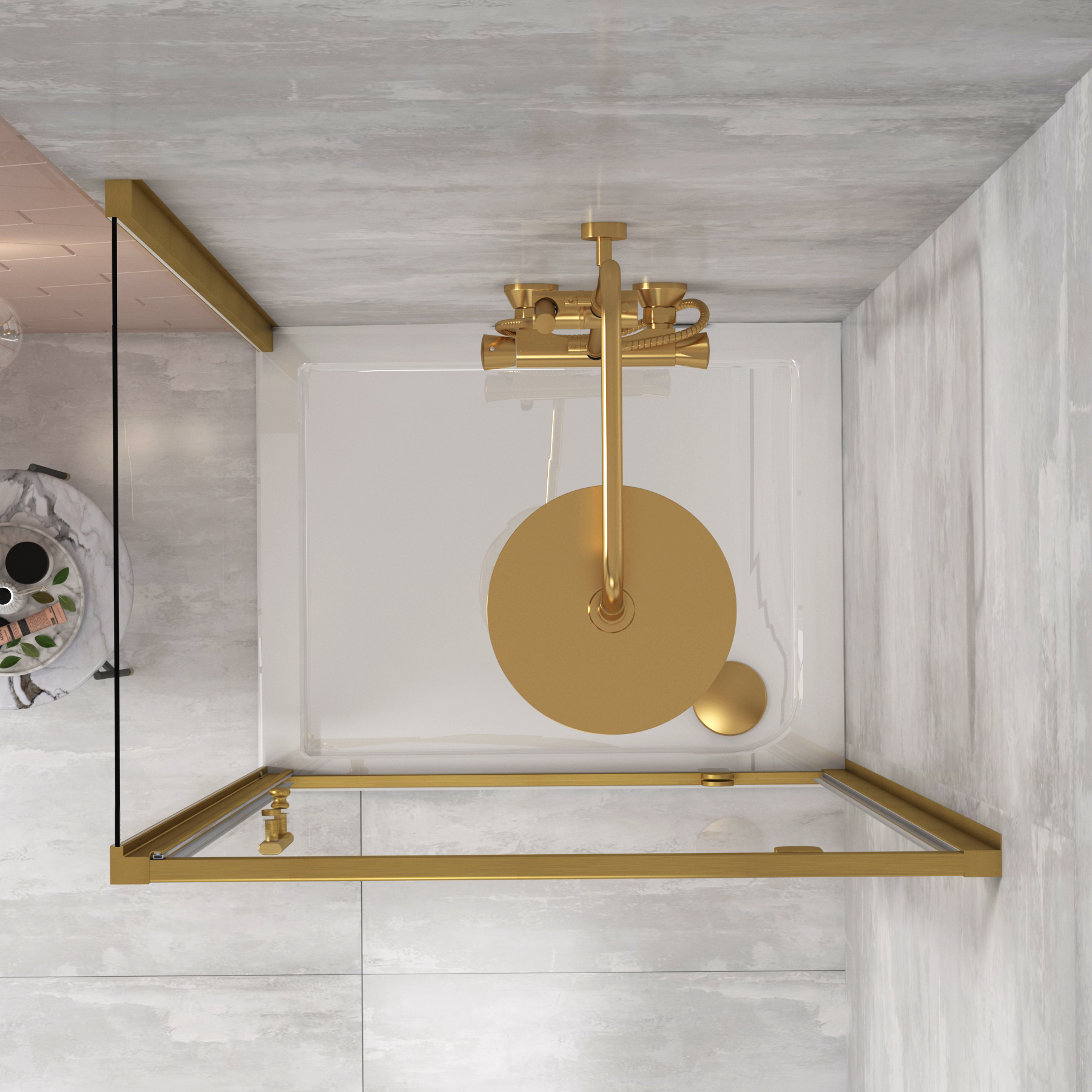 Venice 1000 x 800mm Brushed Brass Rectangular Pivot Door Shower Enclosure - 6mm Glass