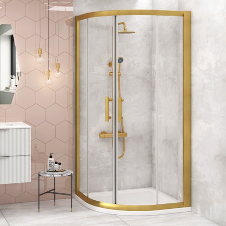 Venice Brushed Gold Quadrant Shower Enclosure 6mm Double Sliding Door - Various Sizes