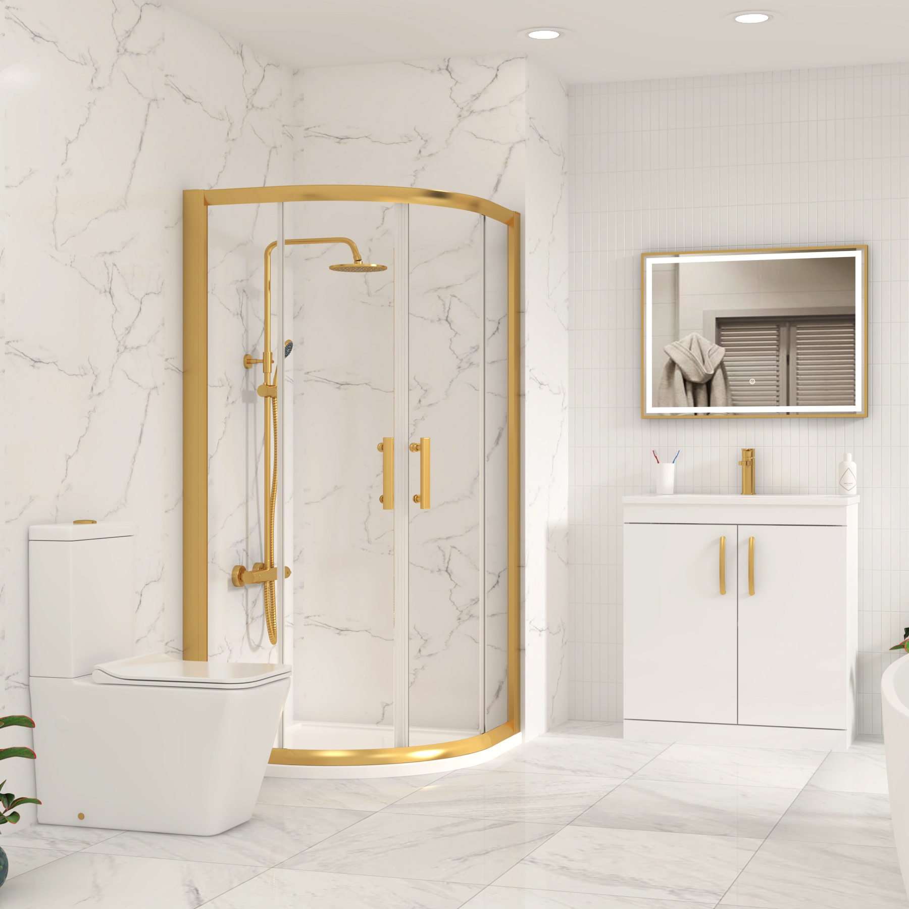 Venice Brushed Brass Quadrant Shower Enclosure 6mm Double Sliding Door