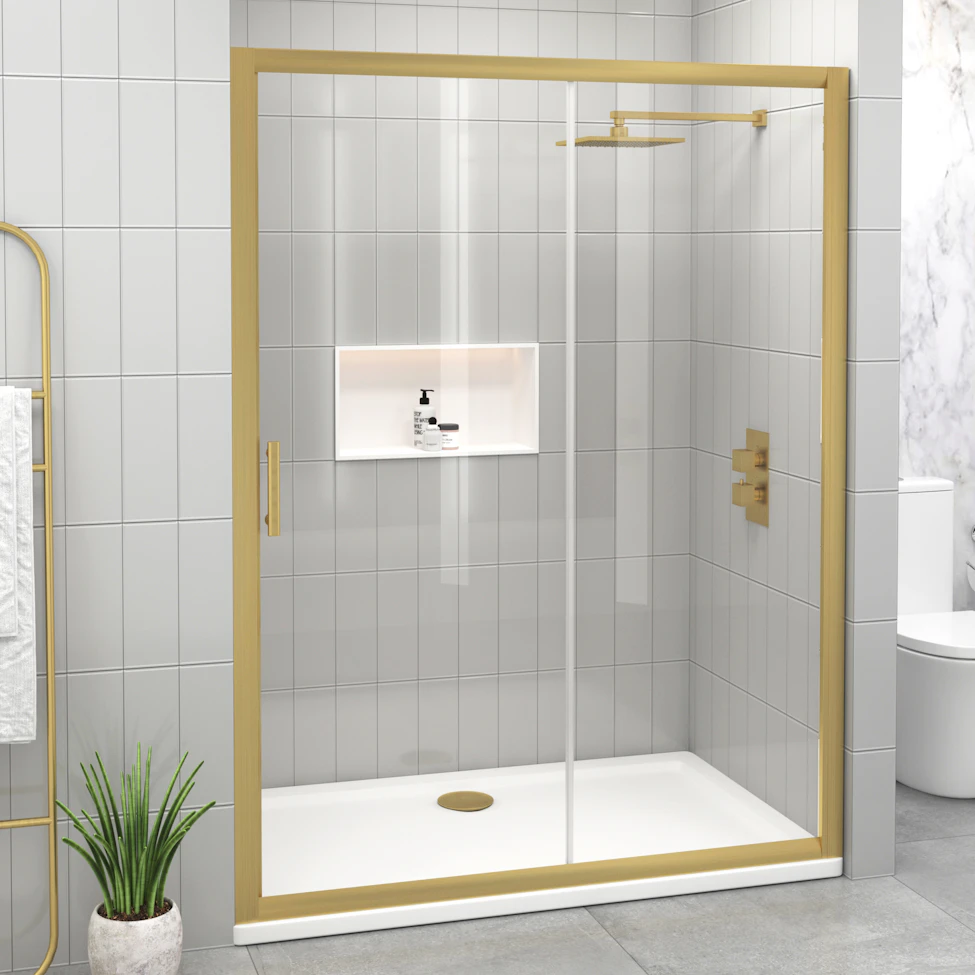 Venice 6mm Brushed Brass Sliding Shower Door - Various Sizes